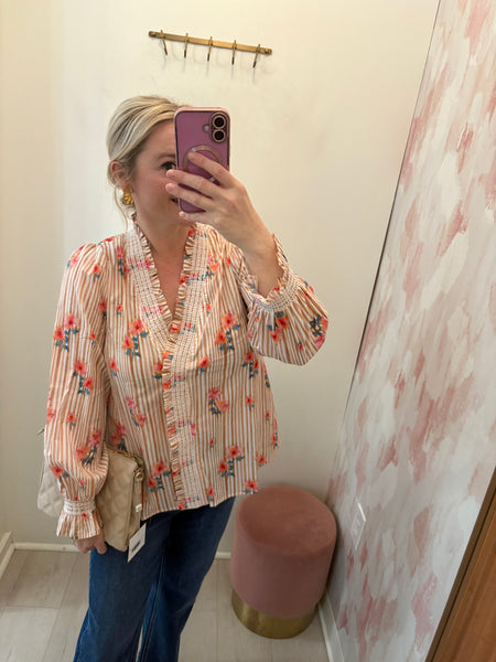 Stripes and Flowers Ruffle Top