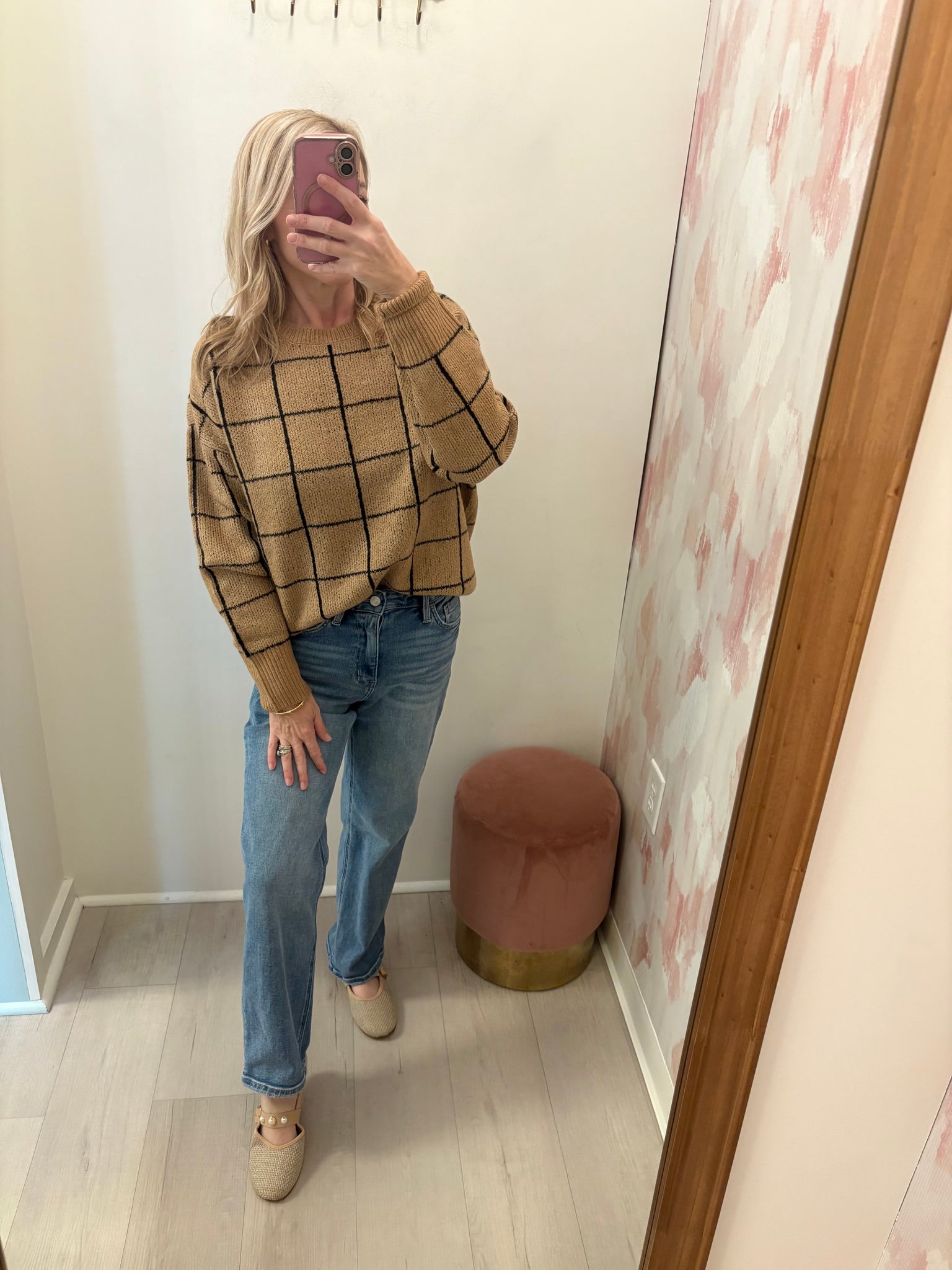 Grid Pullover Sweater Camel