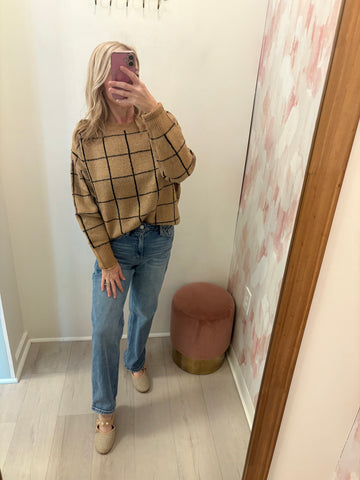 Grid Pullover Sweater Camel