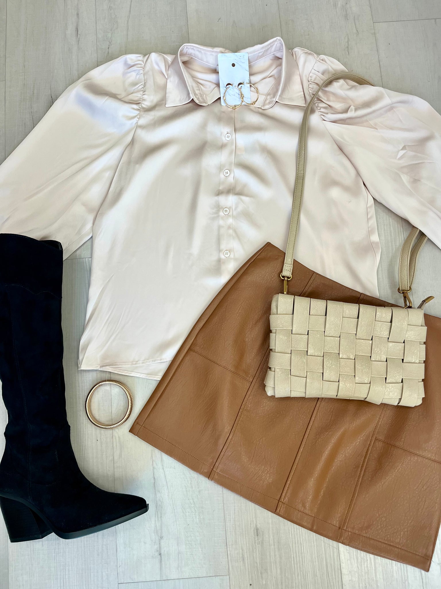 Satin Button Up Blouse Cream