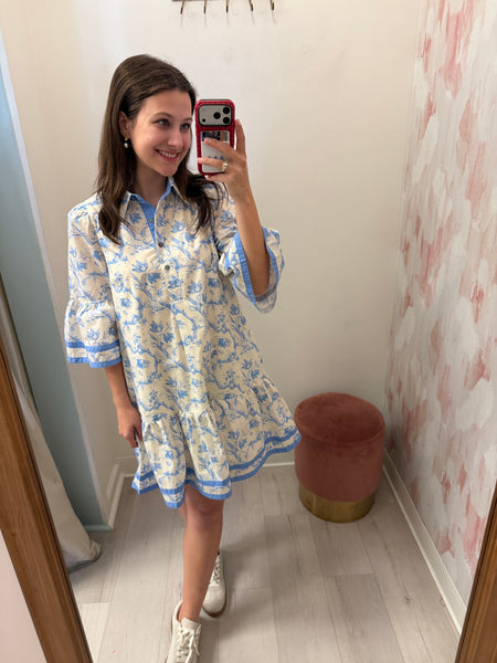 Emme 3/4 Bell Slv Floral Dress Bl