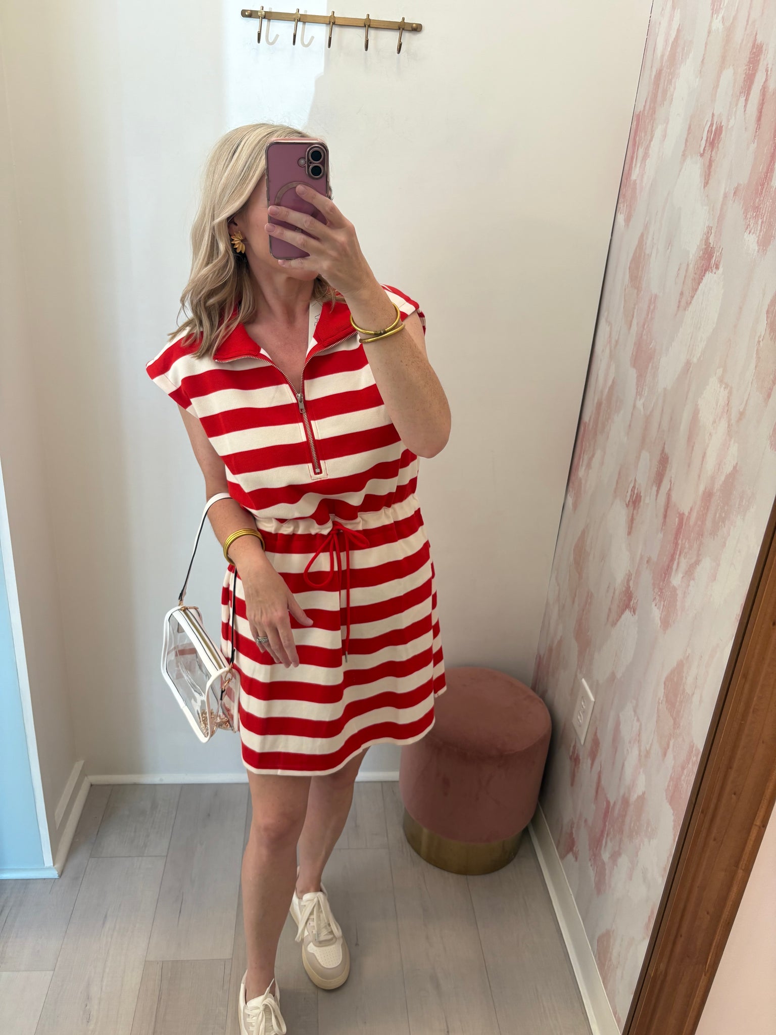 Gameday Striped Knit Dress Red