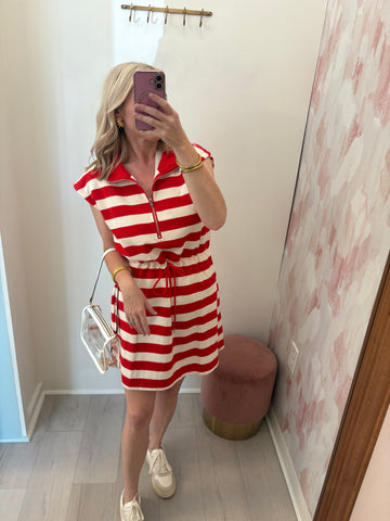 Gameday Striped Knit Dress Red