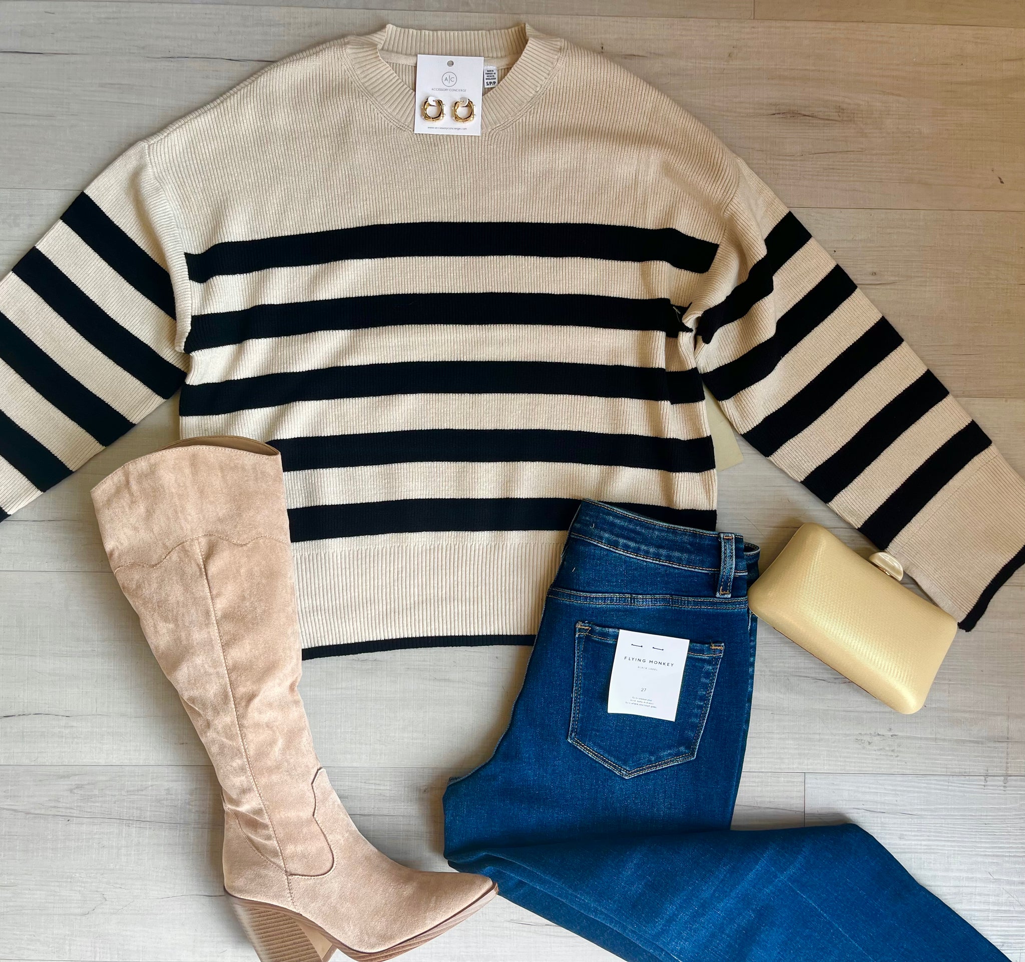 Taupe & Blk Striped Sweater