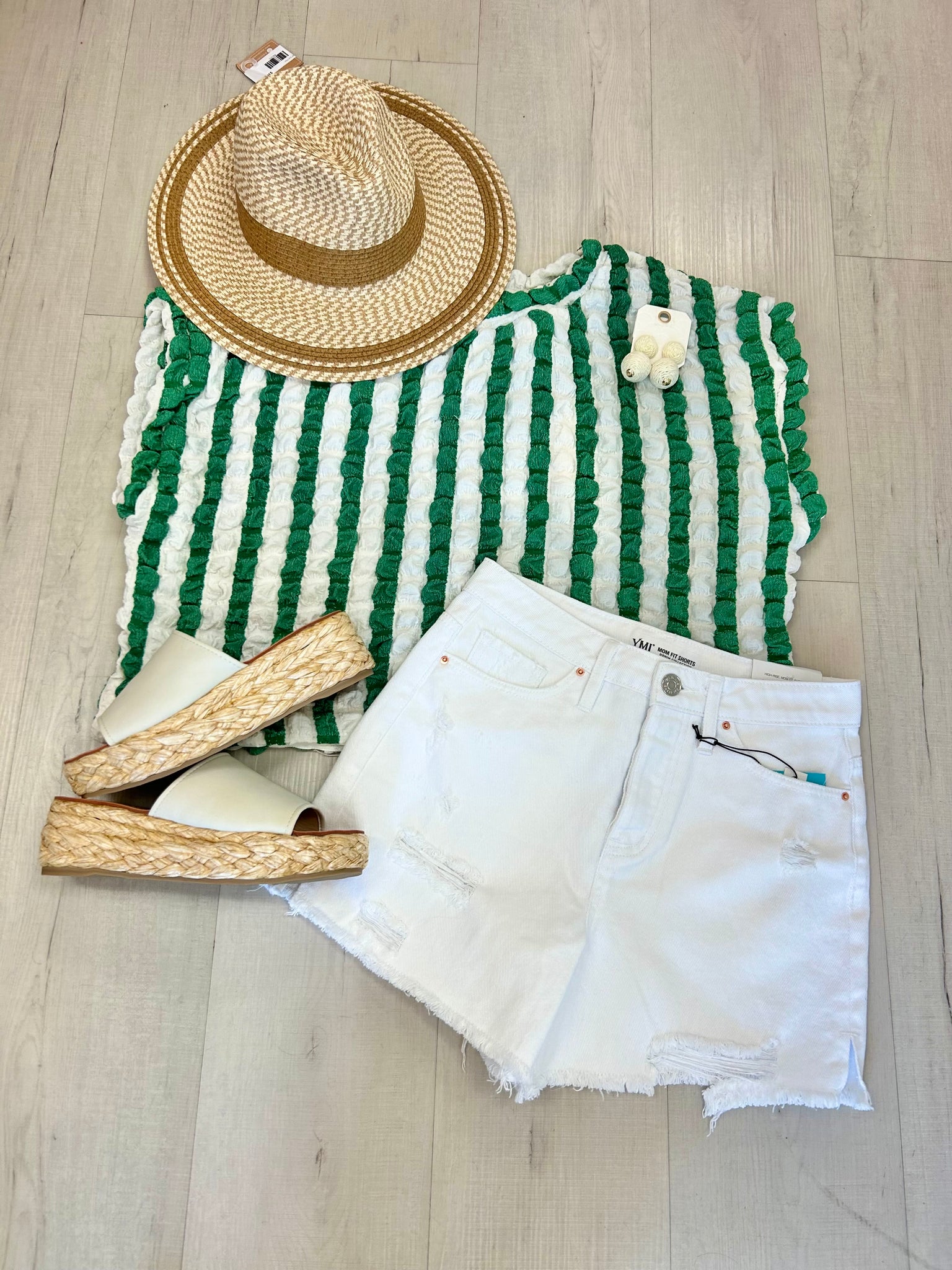 Crinkle Striped Top - Green