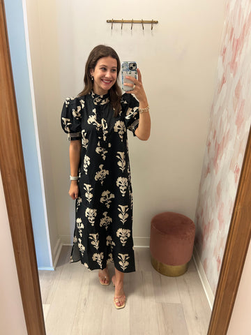 Bailey Black & Taupe Floral Midi