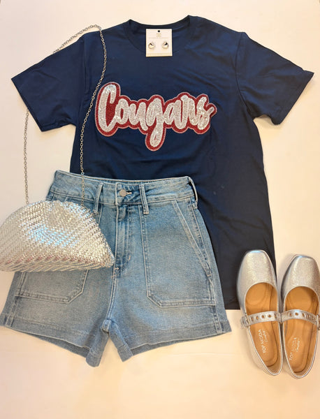 Navy Cougar Sequin Patch Tee