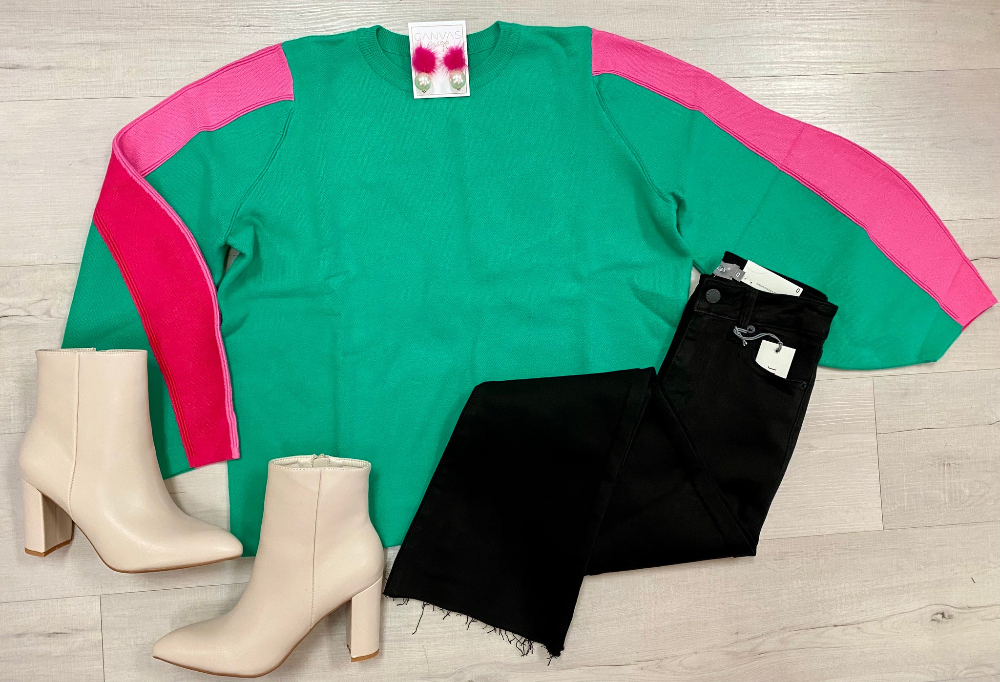 Pink and Green Colorblock Sweater