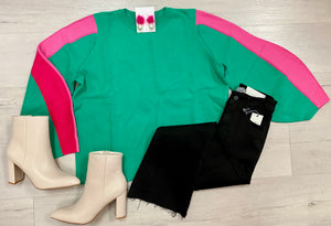 Pink and Green Colorblock Sweater