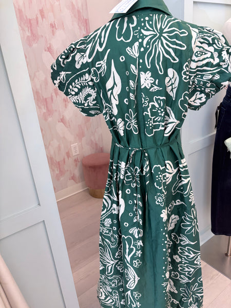 Ella SS Floral Midi Green
