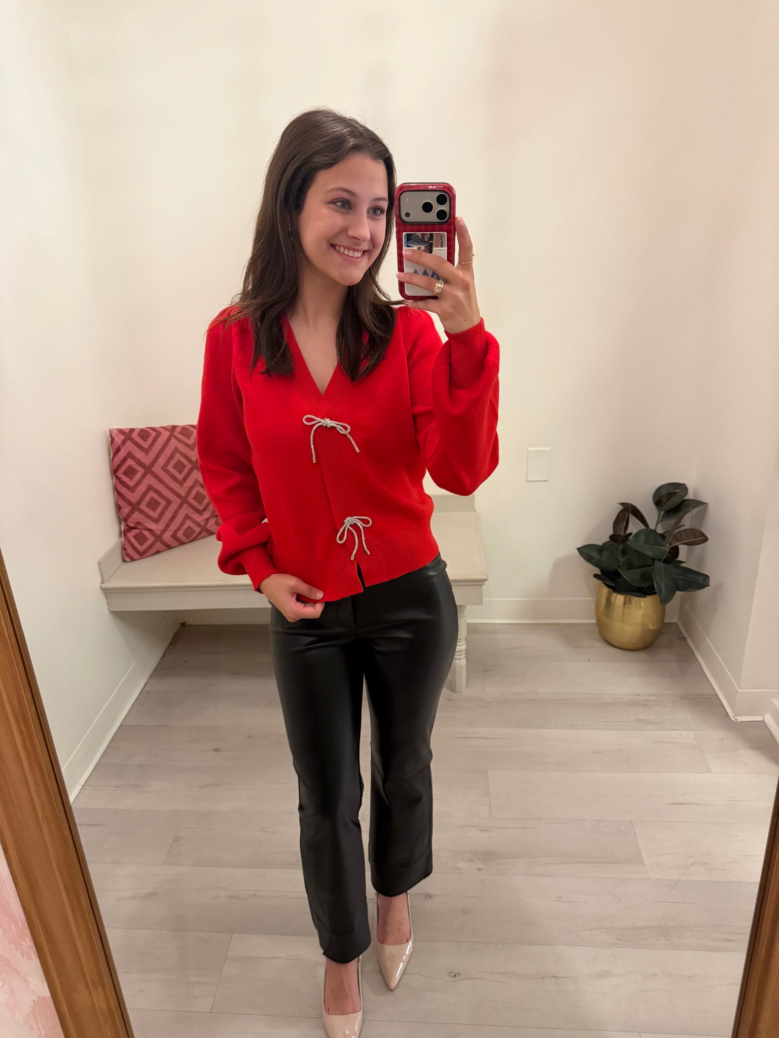 Vallie Bow Detail Red Cardigan