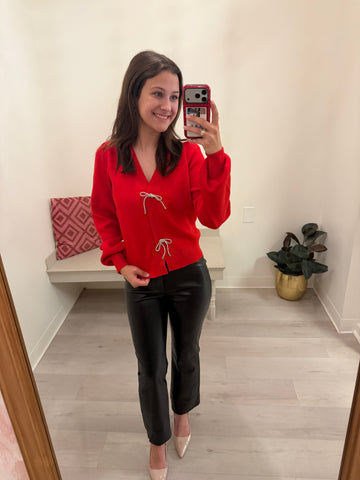 Vallie Bow Detail Red Cardigan