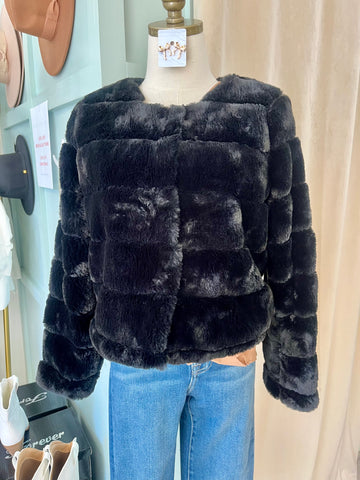 Black Linear Faux Fur Jacket