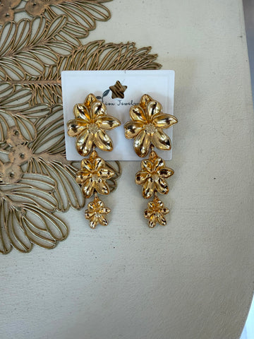 Gold Flower Drop Earrings