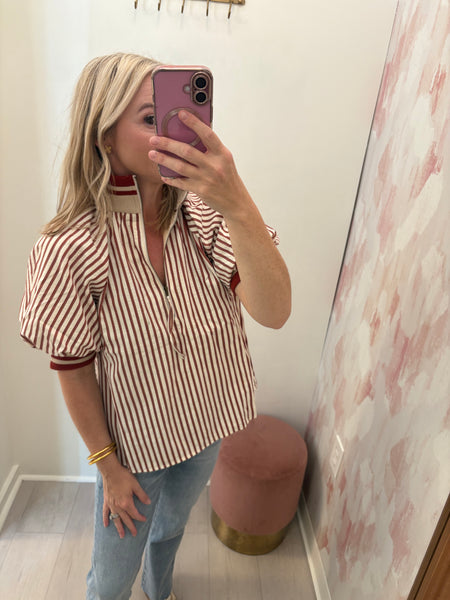 Banded Collar Zip Top Rust