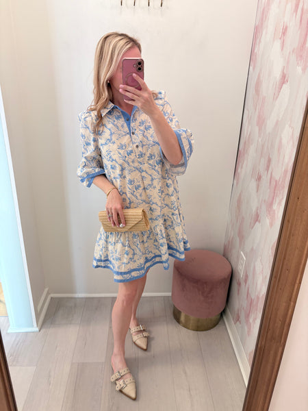 Emme 3/4 Bell Slv Floral Dress Bl