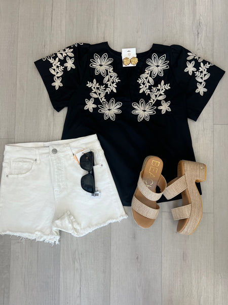 Timmie Embroidered Black Blouse