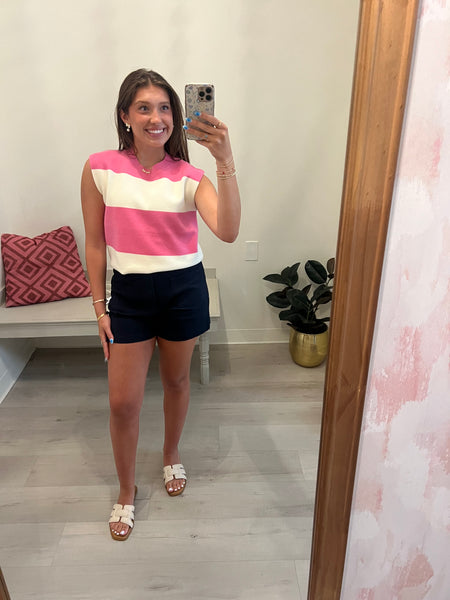 Layla Stripe Block Knit Top Pink/Wh