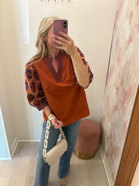 Autumn Embroidered Sleeve Top