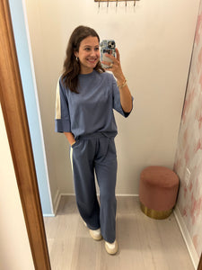 Scuba Knit SS Pant Set Dusty Bl