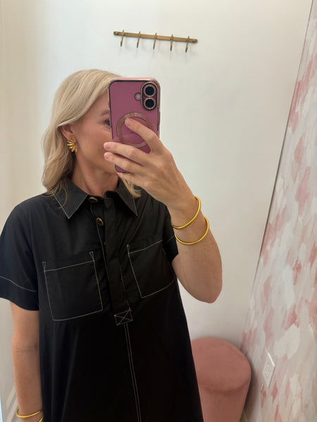 Contrast Stitch Poplin Shirt Dress