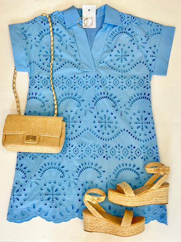 Cornflower Blue  Eyelet Dress