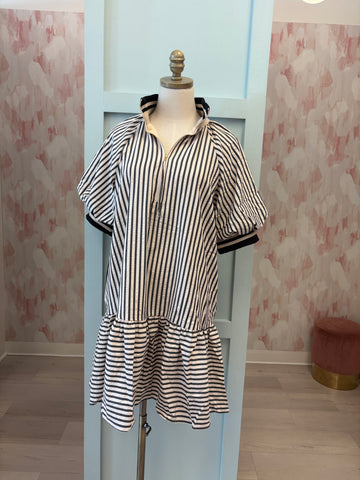 Striped Black Zip Front Dress