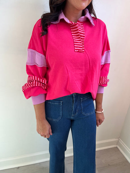 Reverse Seam Fuchsia Pullover