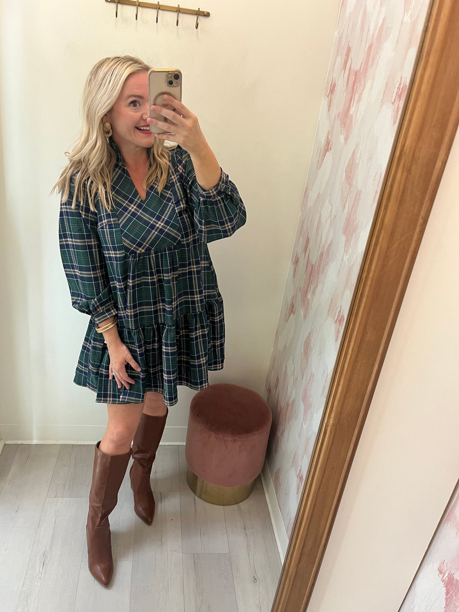 Tartan Plaid Babydoll Dress Green