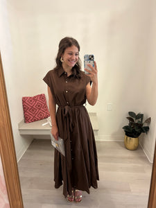 Class Act Poplin Shirt Dress Brown
