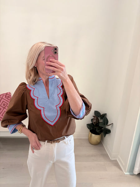 Maggie Folk Stitch Embrd Top