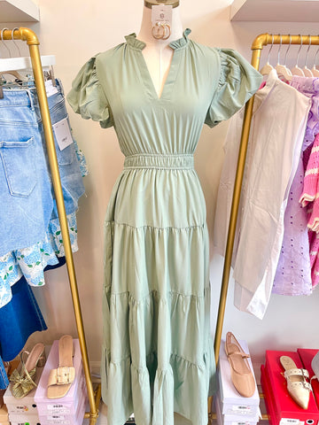 Classic VNeck Tiered Midi Sage