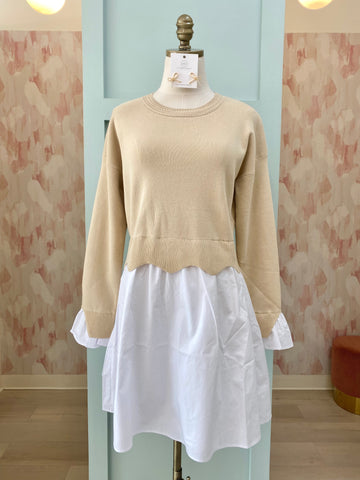 Layered Sweater with Poplin Dress
