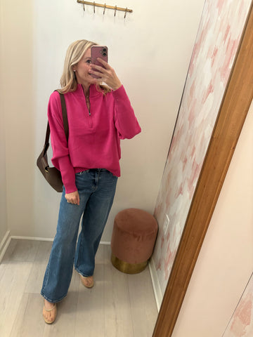 Kellie Pink Zip Up Sweater