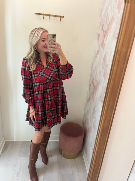 Tartan Plaid Babydoll Dress Red