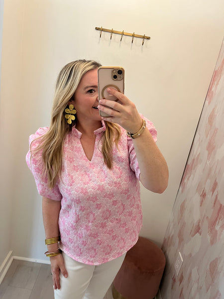 Sara Ruched Sleeve Floral Top