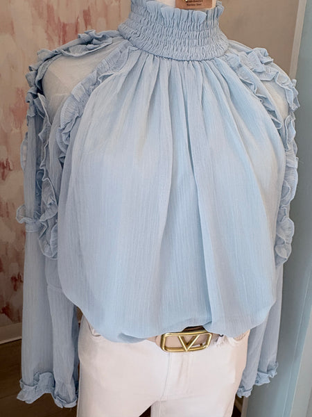 Shelby Sheer LS Mock Neck Blouse