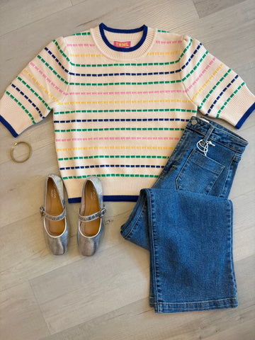 Becca Striped Puff Slv Knit Top