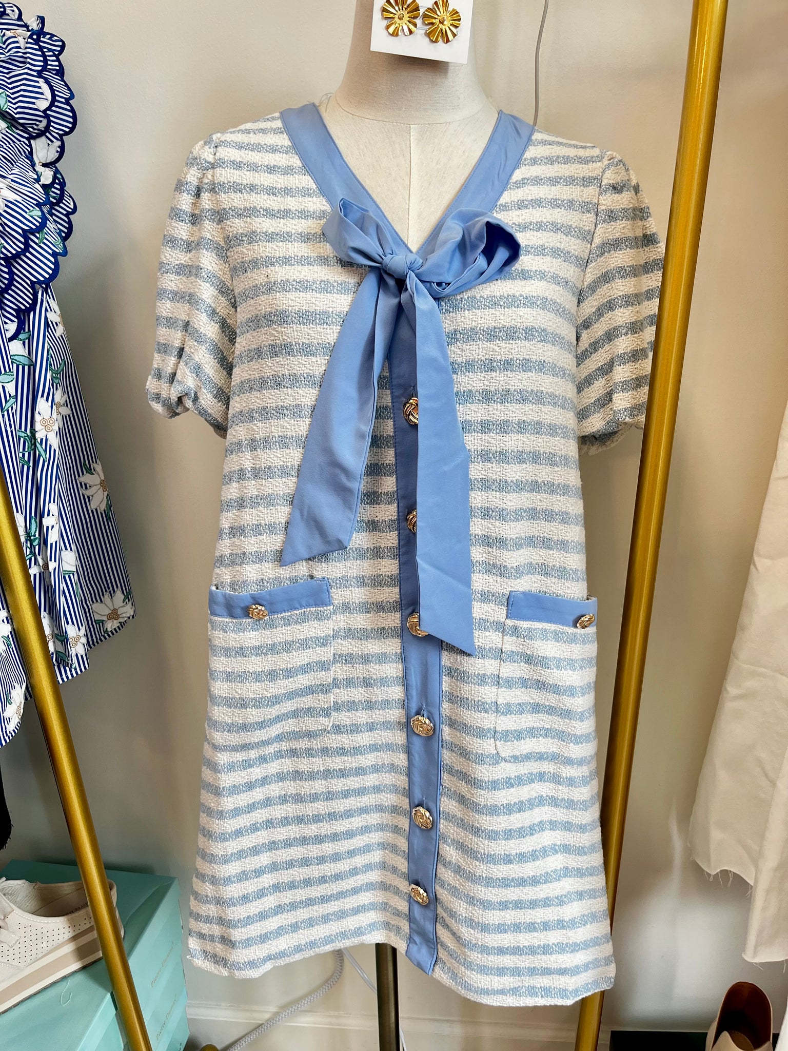 Hope Striped Bow Front Shift Dress