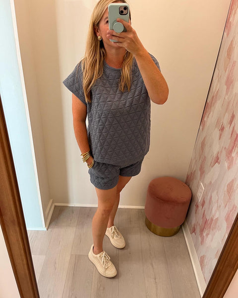Blue Quilted Short Set