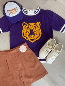 Gold Tiger Knit Top-Purple