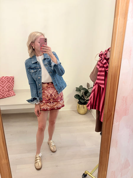 Burgundy Print Skort