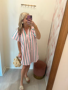 Parker Striped VNeck Dress Pink