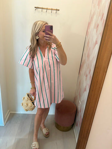 Parker Striped VNeck Dress Pink
