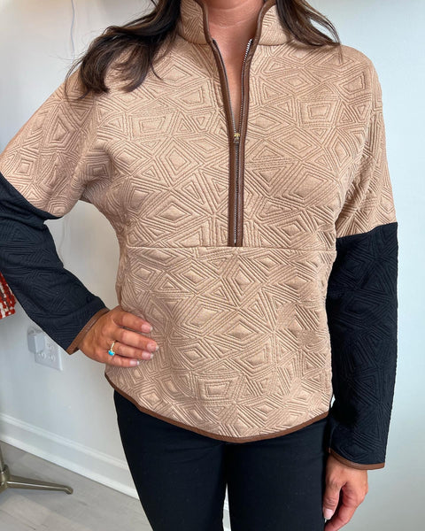 Tan & Black Textured Pullover