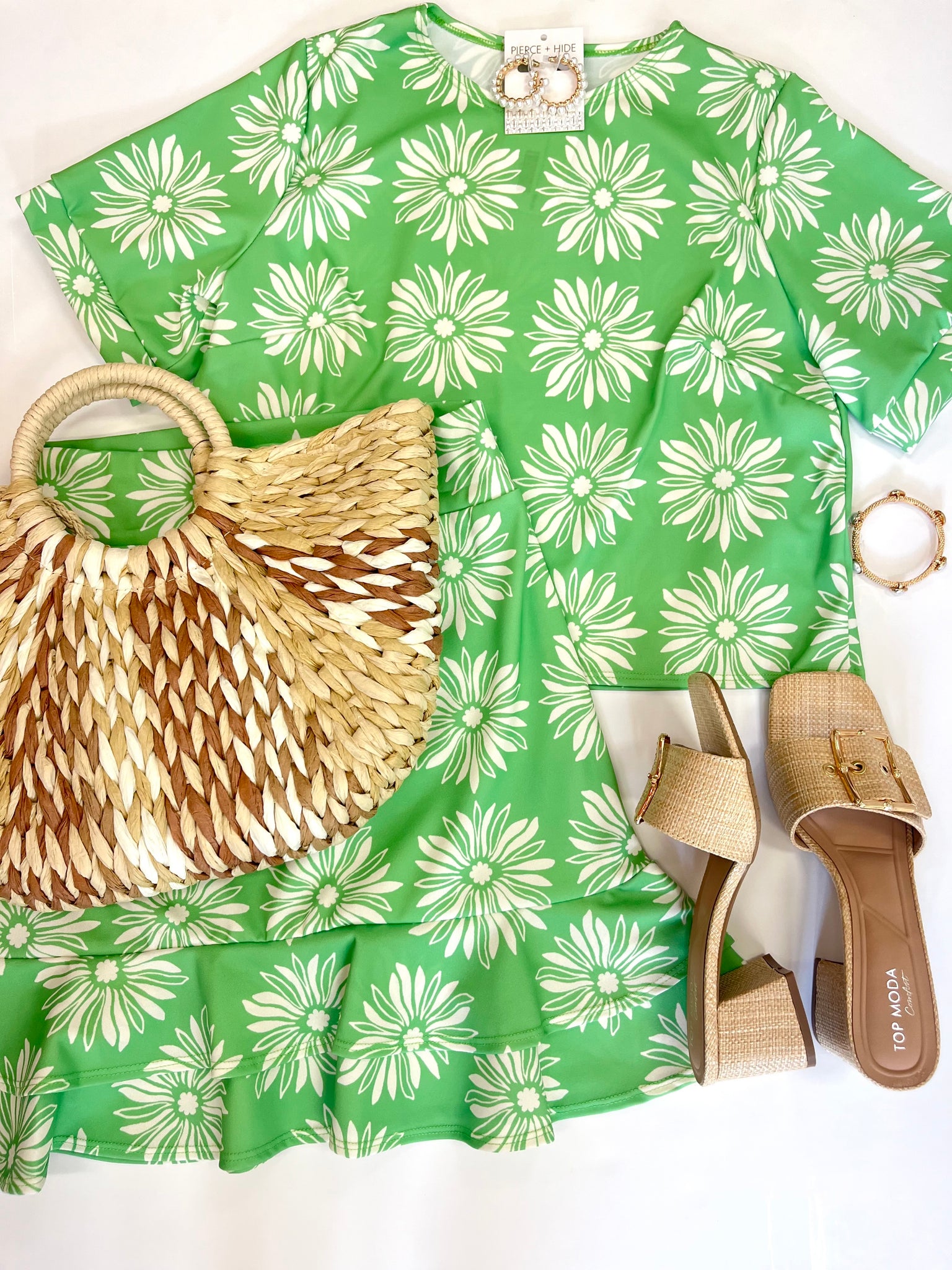 Maci Flower Print Skirt Set Green