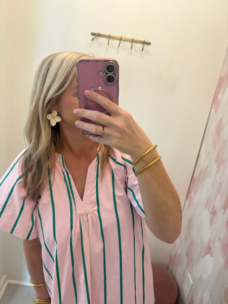 Parker Striped VNeck Dress Pink