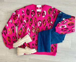 Pink Colorful Leopard Sweater