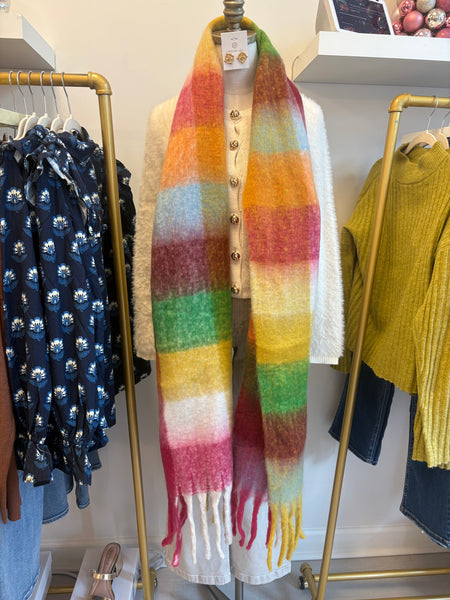 Brushed Blanket Scarf Fuschia Multi