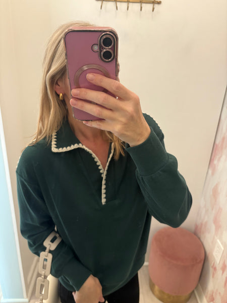 Hunter Green Stitched Polo Top